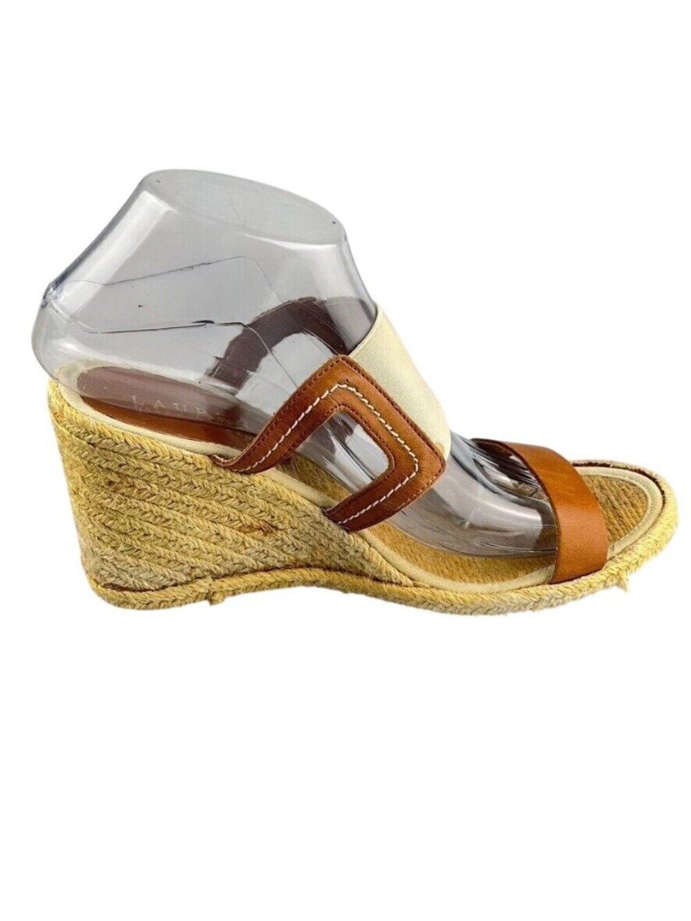 Lauren Ralph Lauren Womens Tan Leather Espadrille Wedge Sandals Size 8B - Picture 11 of 13